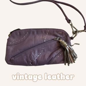 B MAKOWSKY purse clutch mini crossbody purple lavender leather silver tassel